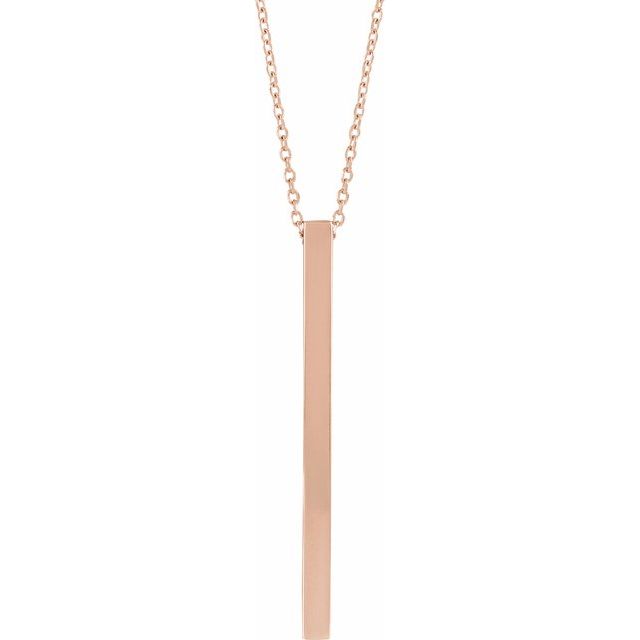 14K Rose Engravable Four-Sided Bar 16-18&quot; Necklace