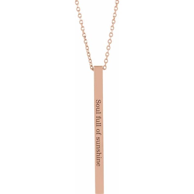 14K Rose Engravable Four-Sided Bar 16-18&quot; Necklace