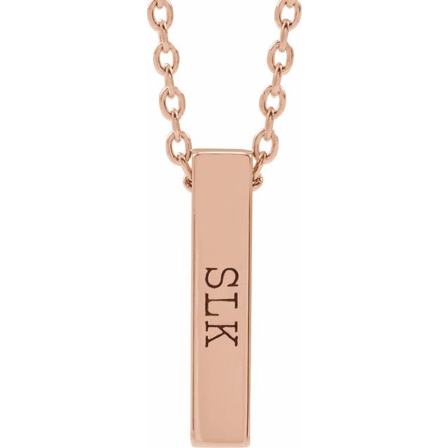 14K Rose Engravable Four-Sided Bar 16-18&quot; Necklace