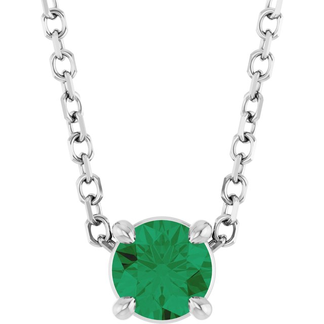 14K Rose  Lab-Grown Emerald 16-18&quot; Necklace