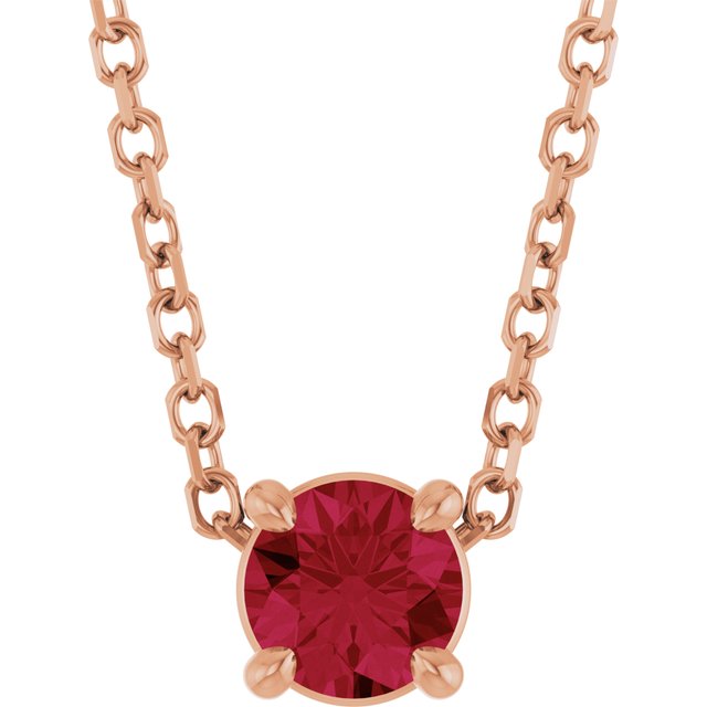 14K Rose  Lab-Grown Ruby 16-18&quot; Necklace