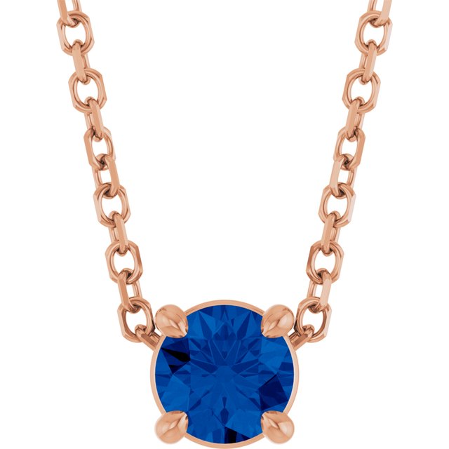14K Rose  Lab-Grown Blue Sapphire 16-18&quot; Necklace