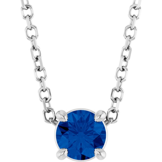 14K Rose  Lab-Grown Blue Sapphire 16-18&quot; Necklace