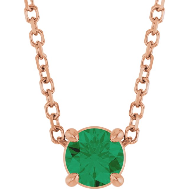 14K Rose  Lab-Grown Emerald 16-18&quot; Necklace