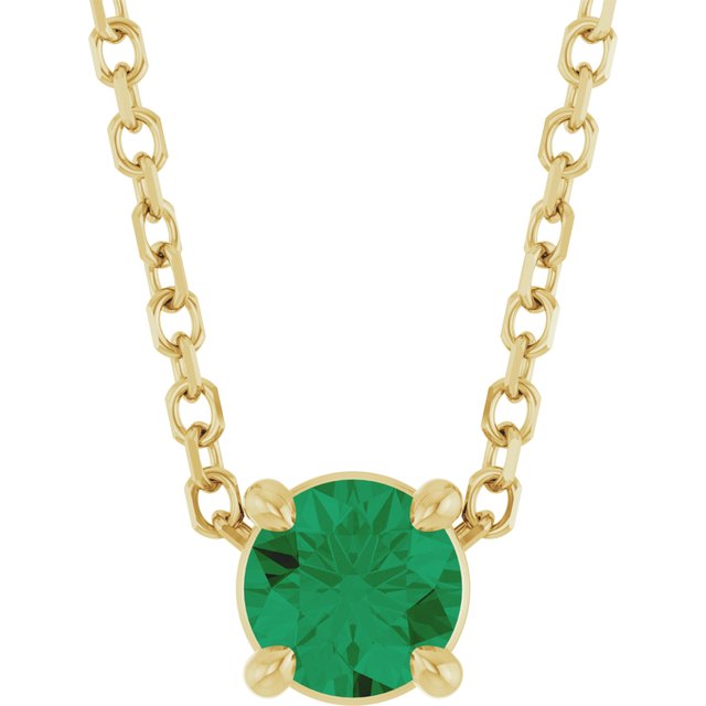 14K Rose  Lab-Grown Emerald 16-18&quot; Necklace