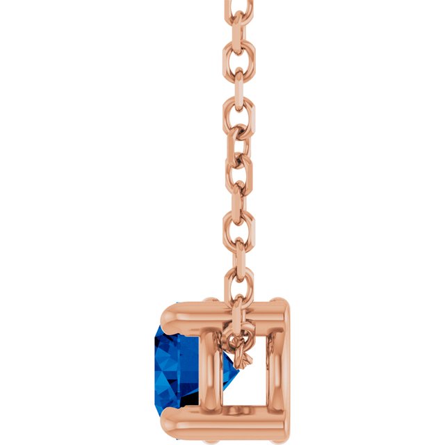 14K Rose  Lab-Grown Blue Sapphire 16-18&quot; Necklace
