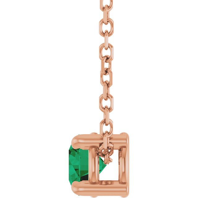 14K Rose  Lab-Grown Emerald 16-18&quot; Necklace
