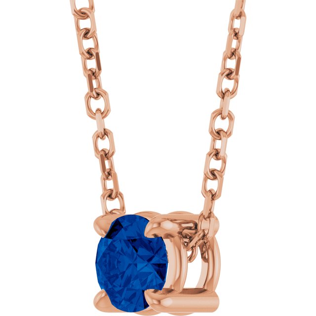 14K Rose  Lab-Grown Blue Sapphire 16-18&quot; Necklace