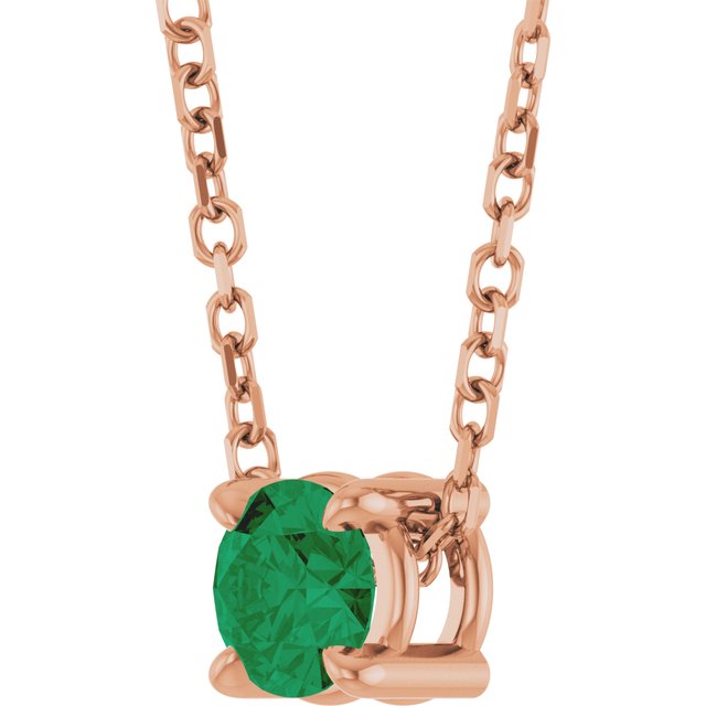 14K Rose  Lab-Grown Emerald 16-18&quot; Necklace