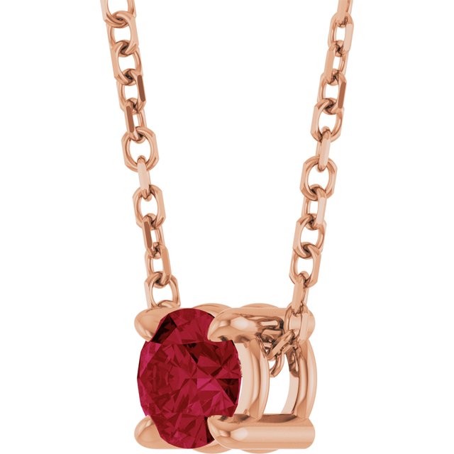 14K Rose  Lab-Grown Ruby 16-18&quot; Necklace