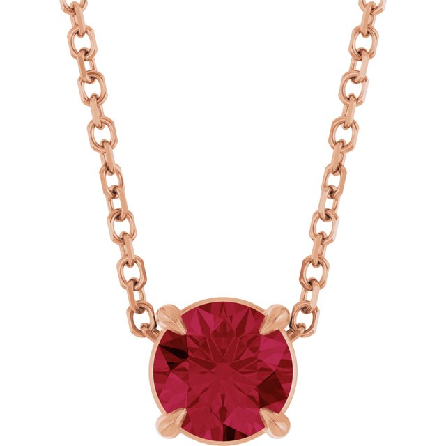 14K Rose  Lab-Grown Ruby 16-18&quot; Necklace