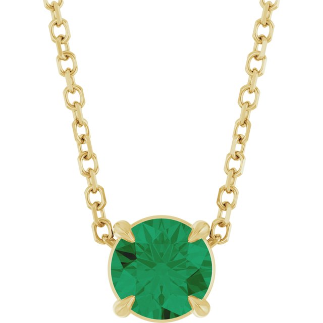 14K Rose  Lab-Grown Emerald 16-18&quot; Necklace