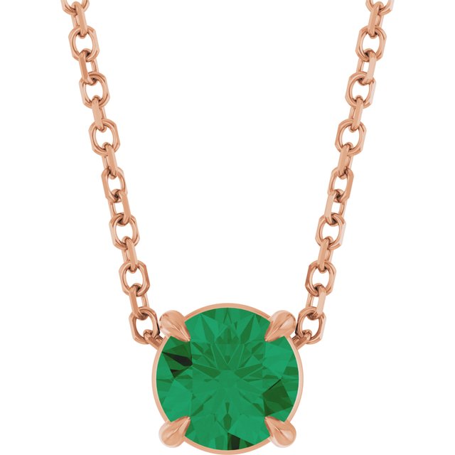 14K Rose  Lab-Grown Emerald 16-18&quot; Necklace