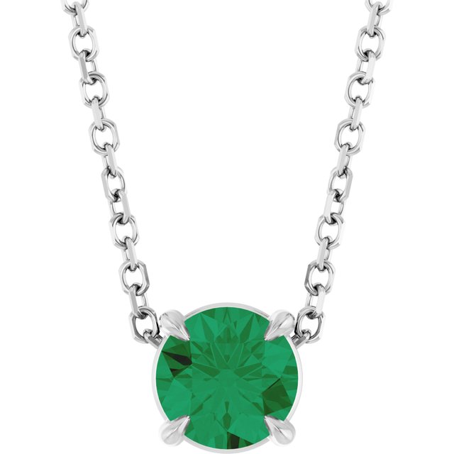 14K Rose  Lab-Grown Emerald 16-18&quot; Necklace