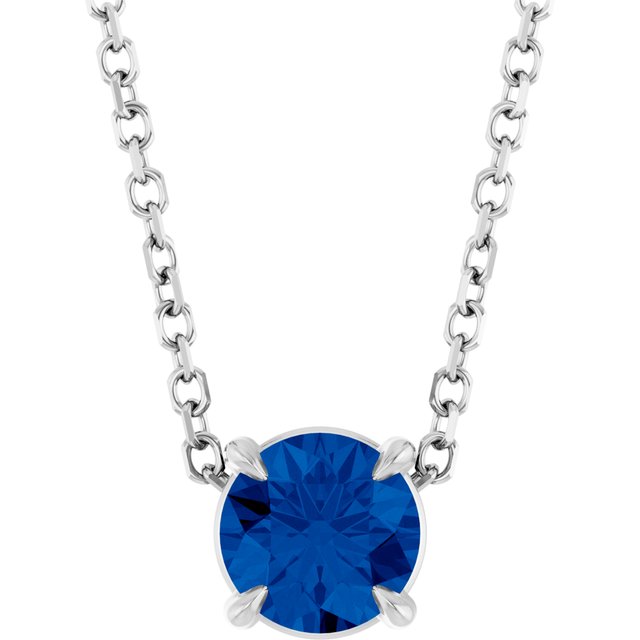 14K Rose  Lab-Grown Blue Sapphire 16-18&quot; Necklace