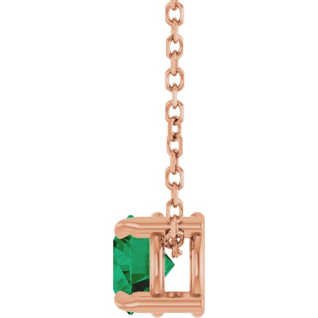 14K Rose  Lab-Grown Emerald 16-18&quot; Necklace