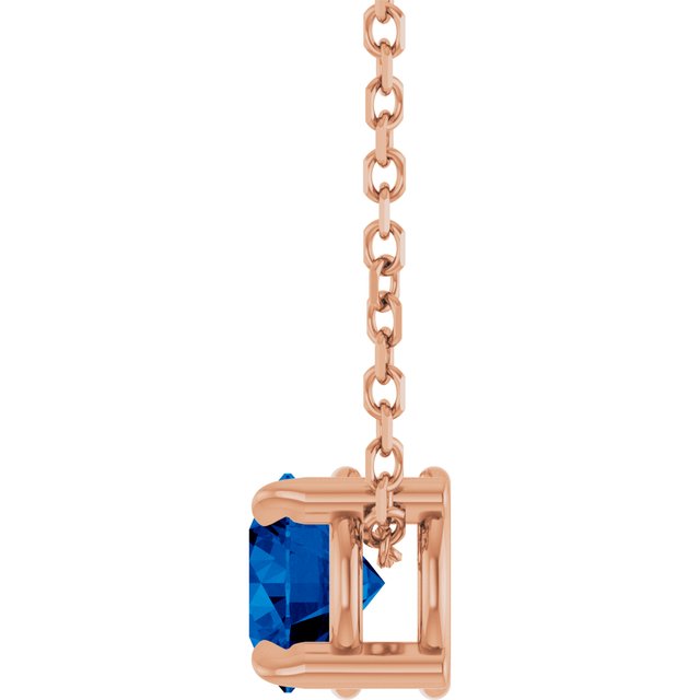 14K Rose  Lab-Grown Blue Sapphire 16-18&quot; Necklace