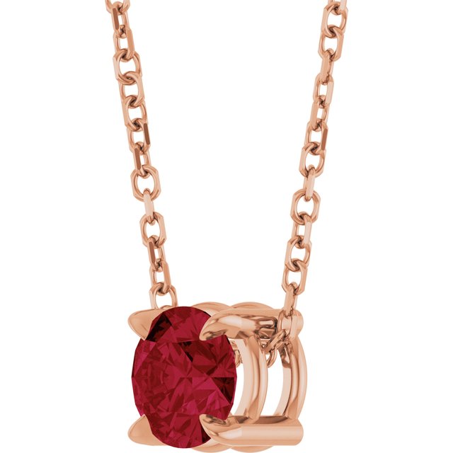 14K Rose  Lab-Grown Ruby 16-18&quot; Necklace