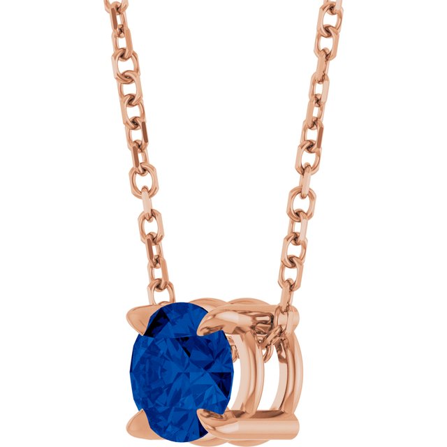 14K Rose  Lab-Grown Blue Sapphire 16-18&quot; Necklace
