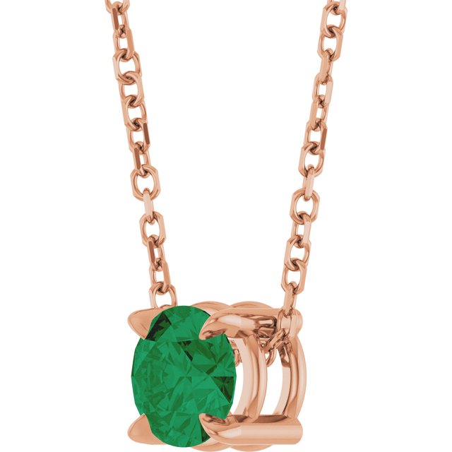 14K Rose  Lab-Grown Emerald 16-18&quot; Necklace