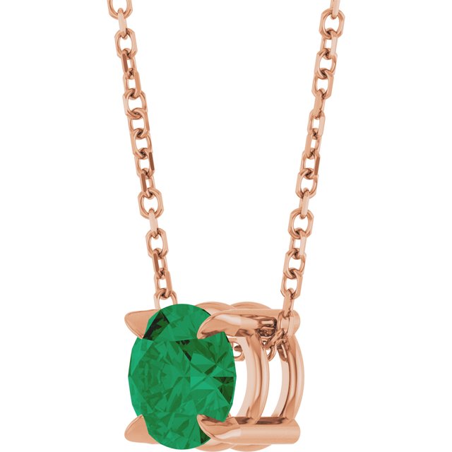 14K Rose  Lab-Grown Emerald 16-18&quot; Necklace