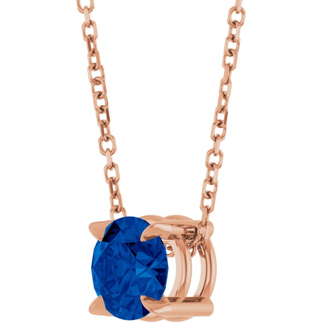 14K Rose  Lab-Grown Blue Sapphire 16-18&quot; Necklace