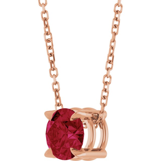 14K Rose  Lab-Grown Ruby 16-18&quot; Necklace
