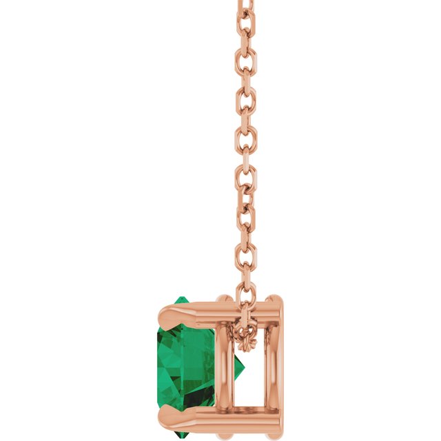14K Rose  Lab-Grown Emerald 16-18&quot; Necklace