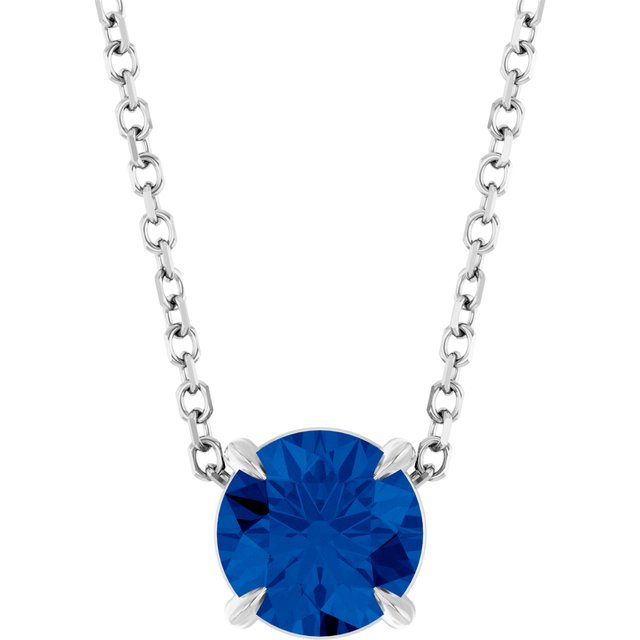 14K Rose  Lab-Grown Blue Sapphire 16-18&quot; Necklace