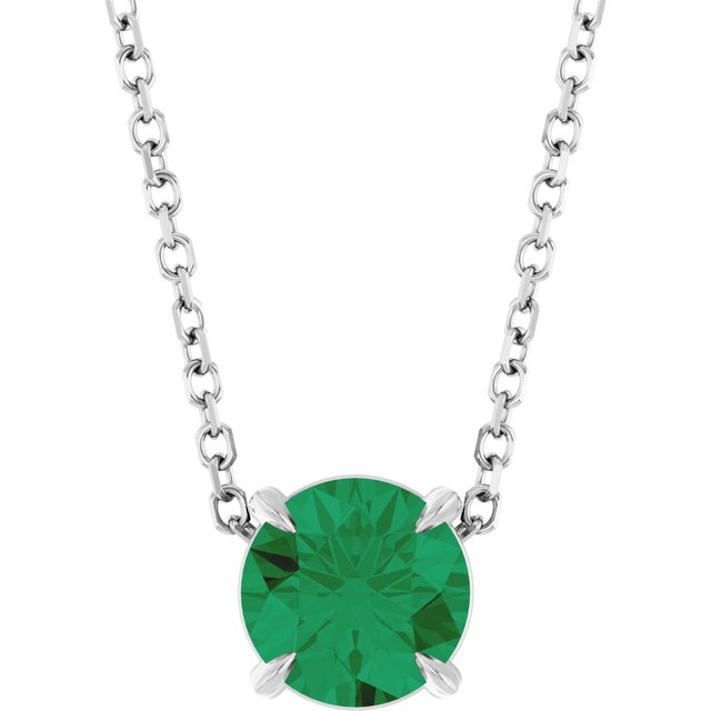 14K Rose  Lab-Grown Emerald 16-18&quot; Necklace