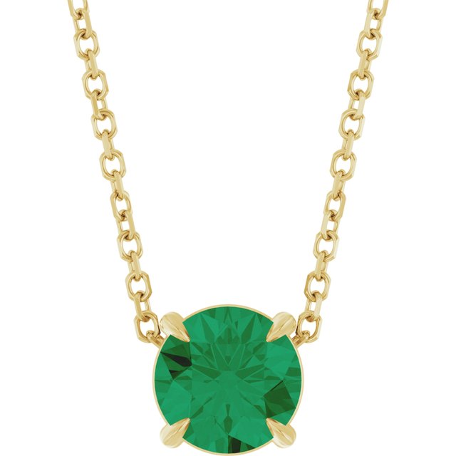 14K Rose  Lab-Grown Emerald 16-18&quot; Necklace