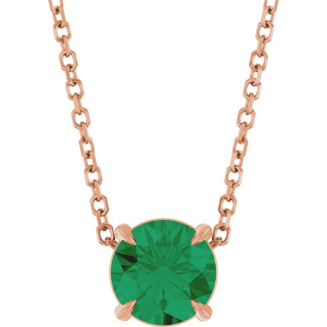 14K Rose  Lab-Grown Emerald 16-18&quot; Necklace