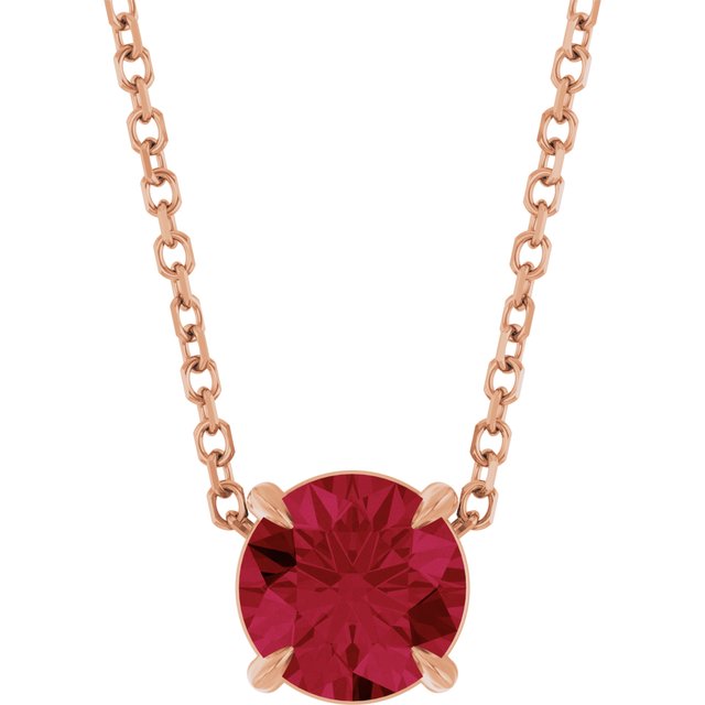 14K Rose  Lab-Grown Ruby 16-18&quot; Necklace