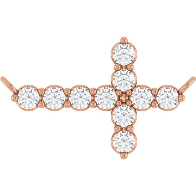 14K Rose 1/3 CTW Lab-Grown Diamond Sideways Cross Necklace Center