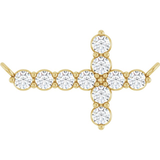 14K Rose 1/3 CTW Lab-Grown Diamond Sideways Cross Necklace Center
