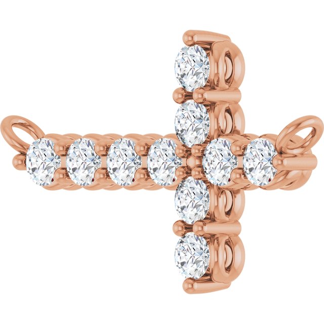 14K Rose 1/3 CTW Lab-Grown Diamond Sideways Cross Necklace Center