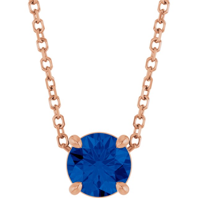 14K Rose  Lab-Grown Blue Sapphire 16-18&quot; Necklace