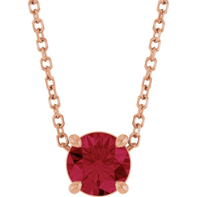 14K Rose  Lab-Grown Ruby 16-18&quot; Necklace