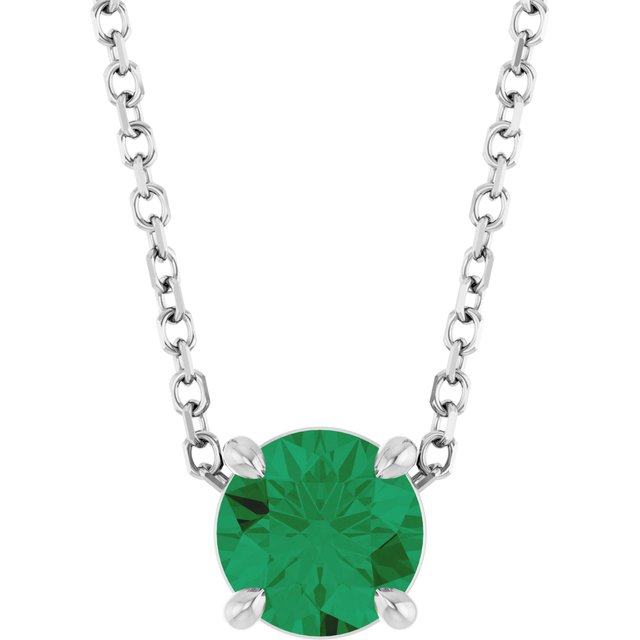 14K Rose  Lab-Grown Emerald 16-18&quot; Necklace
