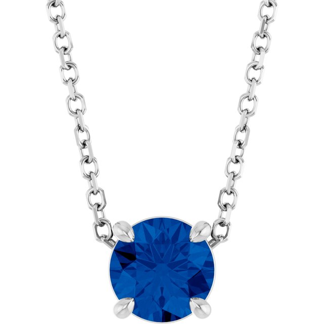 14K Rose  Lab-Grown Blue Sapphire 16-18&quot; Necklace