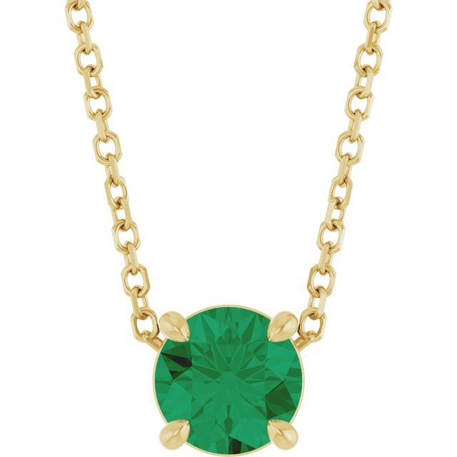 14K Rose  Lab-Grown Emerald 16-18&quot; Necklace