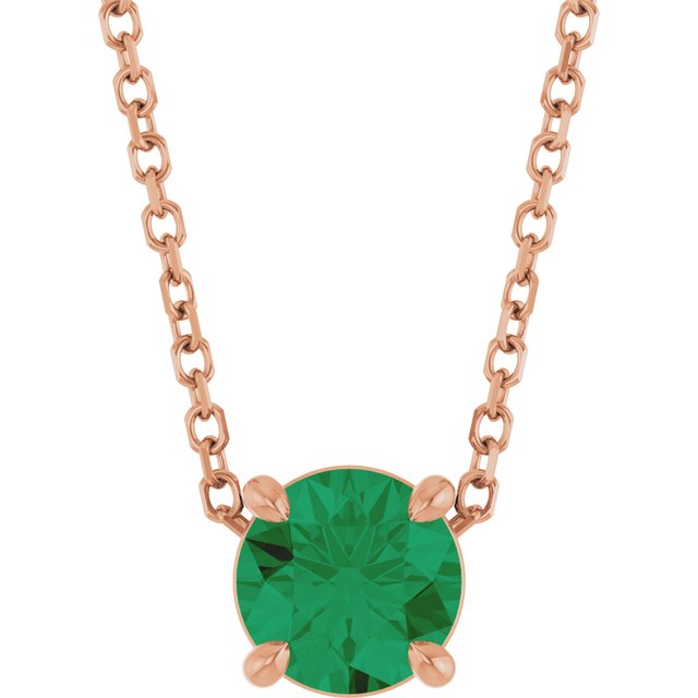 14K Rose  Lab-Grown Emerald 16-18&quot; Necklace