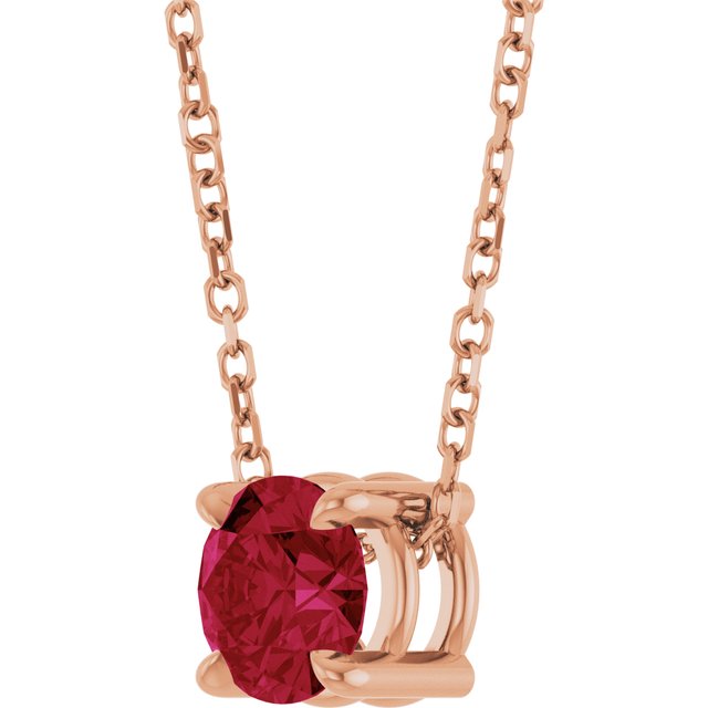 14K Rose  Lab-Grown Ruby 16-18&quot; Necklace