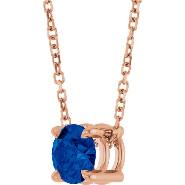14K Rose  Lab-Grown Blue Sapphire 16-18&quot; Necklace