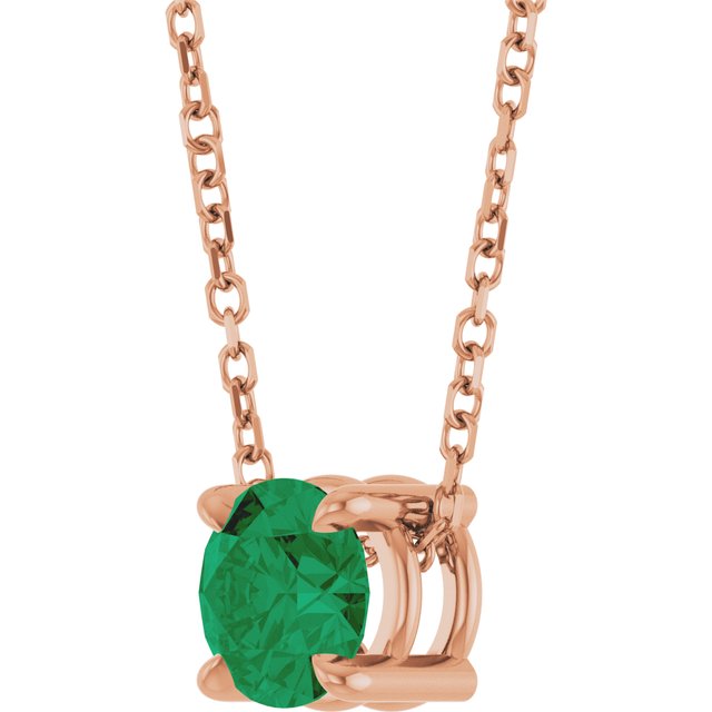 14K Rose  Lab-Grown Emerald 16-18&quot; Necklace