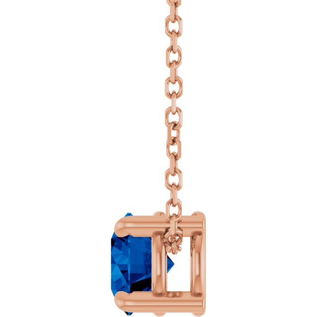 14K Rose  Lab-Grown Blue Sapphire 16-18&quot; Necklace