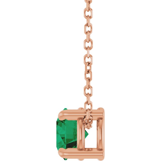 14K Rose  Lab-Grown Emerald 16-18&quot; Necklace