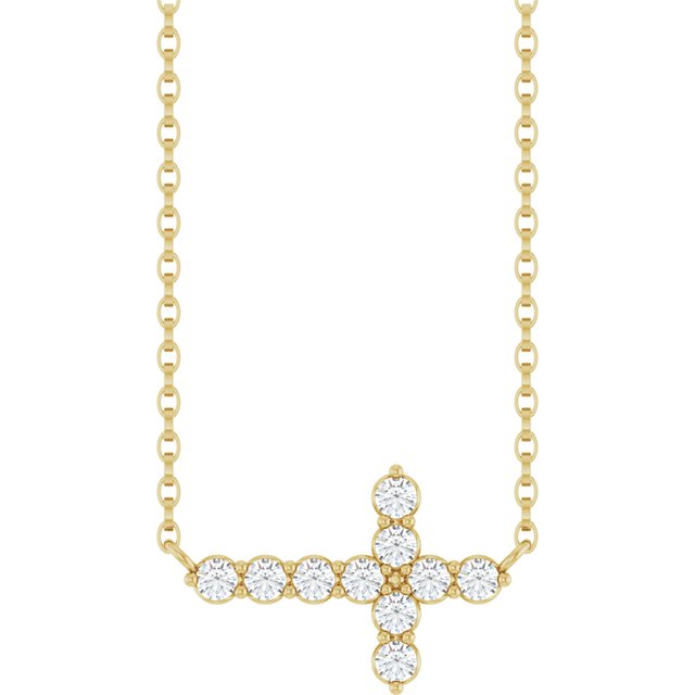 14K White 1/3 CTW Lab-Grown Diamond Sideways Cross 18&quot; Necklace