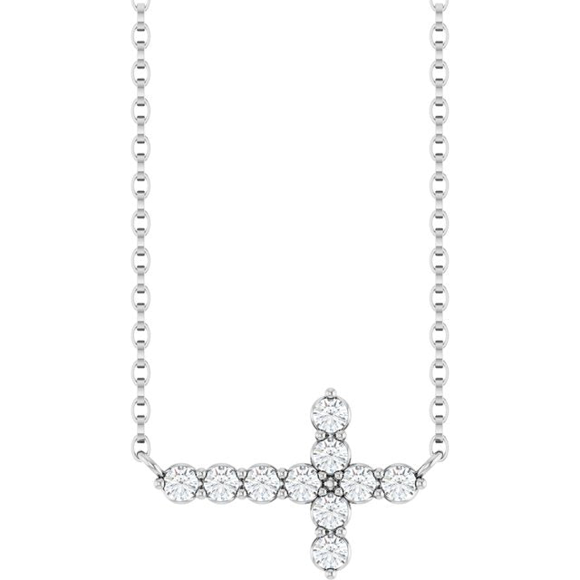 14K White 1/3 CTW Lab-Grown Diamond Sideways Cross 18&quot; Necklace