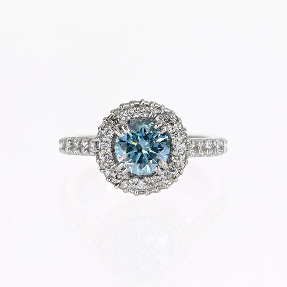 Platinum Intense Blue Round Lab-Created Diamond Ring 1.08ct Intense Blue SI1